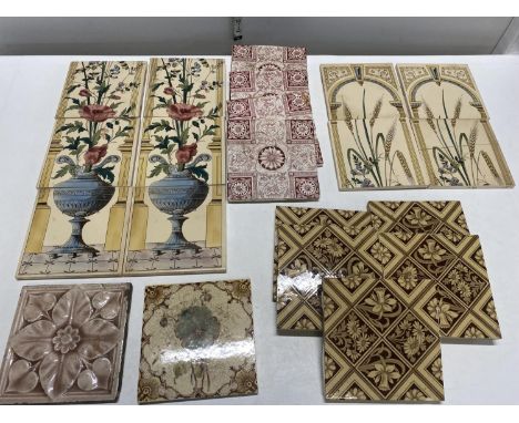 Twenty antique Victorian ceramic tiles including Minton 