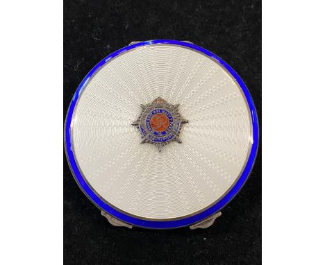 A hallmarked for Birmingham silver compact with guilloche enamel decoration with Royal Army Service Corps badge to front (sli