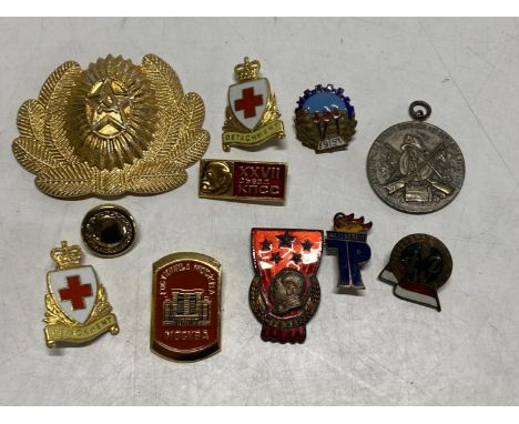 A selection of assorted Russian enamel medals and badges etc 