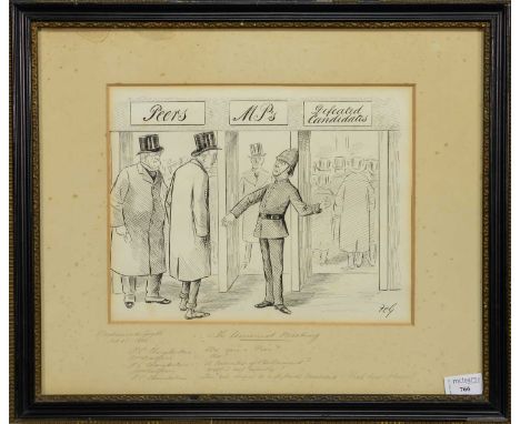FRANCIS CARRUTHERS GOULD (BRITISH 1844-1925), The Unionist Meeting ORIGINAL POLITICAL SATIRICAL CARTOON,pencil and ink on pap