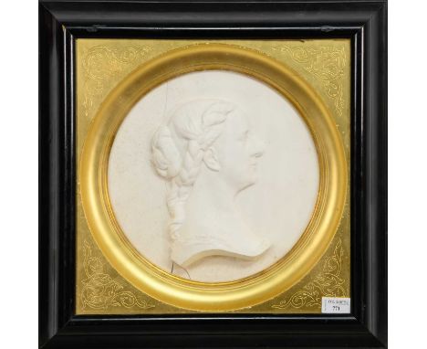 A VICTORIAN PLASTER PORTRAIT ROUNDEL LATE 19TH CENTURY depicting a Queen Victoria in profile, unsigned, in decorative gilt sl