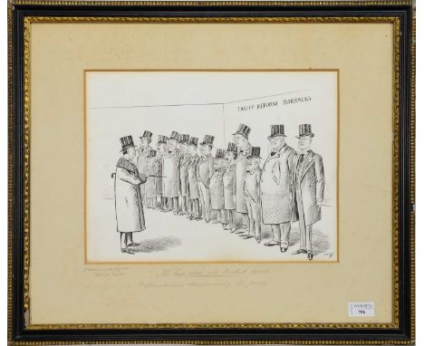 FRANCIS CARRUTHERS GOULD (BRITISH 1844-1925), The Eye-Glass and Orchid Squad ORIGINAL POLITICAL SATIRICAL CARTOON,pencil and 