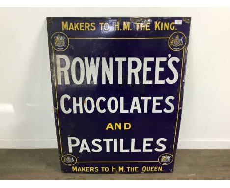 ROWNTREES CHOCOLATES AND PASTILLES ENAMEL SIGN 102cm x 76A couple of sections of restoration. Otherwise, just some wear, cons