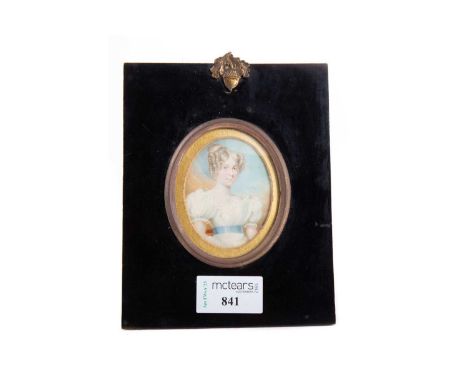 REGENCY PORTRAIT MINIATURE OF A YOUNG LADY EARLY 19TH CENTURY painting on ivory, in ebonised frameThis lot contains elephant 