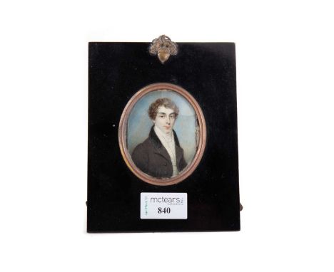 REGENCY PORTRAIT MINIATURE OF A YOUNG GENTLEMAN EARLY 19TH CENTURY painting on ivory, in ebonised frameThis lot contains elep