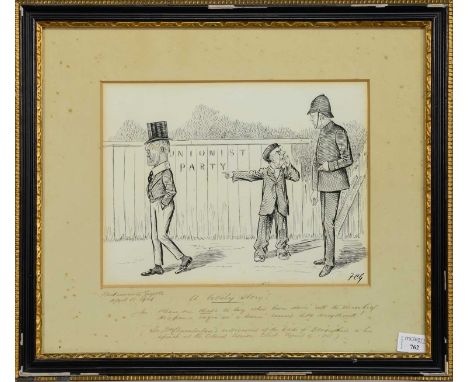 FRANCIS CARRUTHERS GOULD (BRITISH 1844-1925), A Likely Story! ORIGINAL POLITICAL SATIRICAL CARTOON,pencil and ink on paper, s