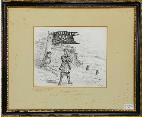 FRANCIS CARRUTHERS GOULD (BRITISH 1844-1925), No Surrender; How he Would Like to Face the Foe ORIGINAL POLITICAL SATIRICAL CA