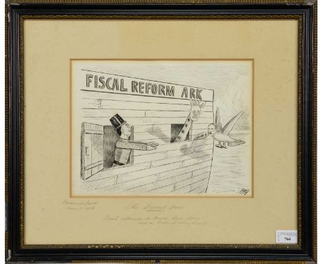 FRANCIS CARRUTHERS GOULD (BRITISH 1844-1925), The Fiscal Dove ORIGINAL POLITICAL SATIRICAL CARTOON,pencil and ink on paper, s