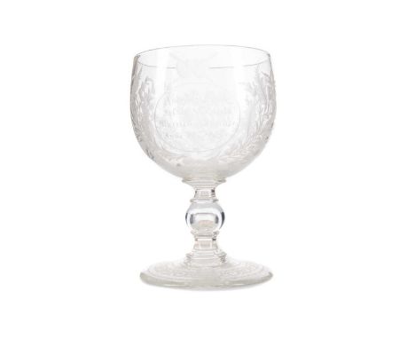 VICTORIAN GLASS MARRIAGE GOBLET CIRCA 1855 the bowl wheel engraved with central inscription Andre Law &amp; Kelsie Smith Marr