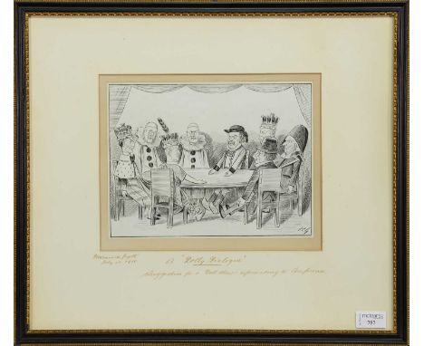 FRANCIS CARRUTHERS GOULD (BRITISH 1844-1925), A Dolly Dialogue ORIGINAL POLITICAL SATIRICAL CARTOON,pencil and ink on paper, 