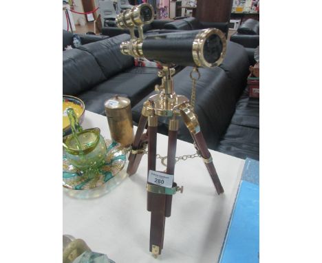 Marine double barrel telescope world brass / leather tripod legs