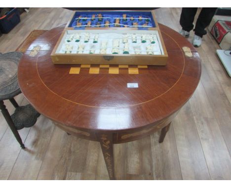 Inlaid parquetry table with chess set