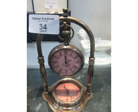 Marine brass quartz hanging watch + compass all functional