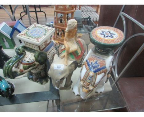 2 ceramic elephant plant stands and elephant figure 
