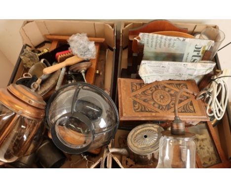 Selection of various test tubes and pipe racks, carved wooden boxes, decorative wall lights, plated ware, various wooden item