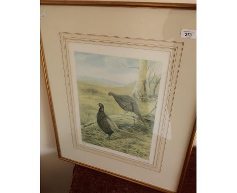 Framed and mounted limited edition signed R. David Digby No.132/200 print of pheasants (57cm x 68cm) 