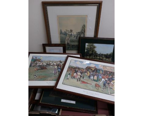 Selection of various framed horse racing and hunting prints including some comical, and a signed limited edition beginners 10