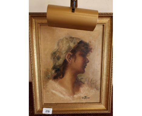 Gilt framed oil on canvas portrait of a lady, with monogram initial and date 1908 (31cm x 39cm) 