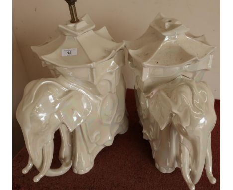 Pair of ceramic table lamps in the form of elephants (approx. 55cm high) 