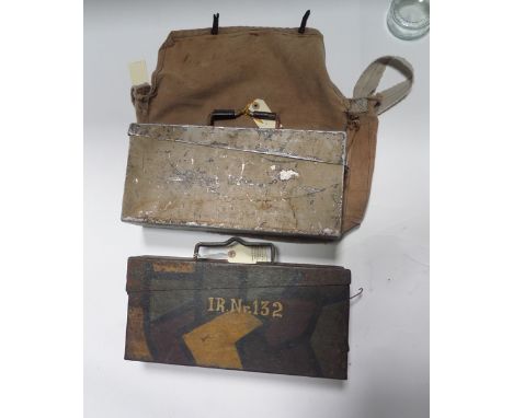 A Third Reich aluminium ammunition box, in a cloth carrying bag with Luftwaffe stamp. QGC (box and bag worn); also a WWI Germ