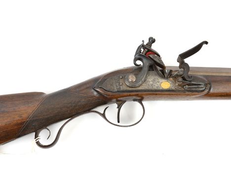 An SB 18 bore flintlock sporting gun c 1800, 50½” overall, half octagonal barrel 35” with gold lines at breech and gold touch