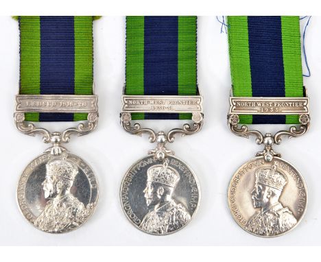 I.G.S. 1908, 1 clasp N.W.F. 1930-31 (1415577 Gnr F Allies RA), GVF, (clasp NVF); another, 1 clasp NWF 1935 (821072 Gnr L J Co