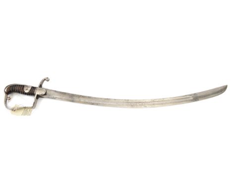 A continental light cavalry trooper’s sword,  similar to British 1796 pattern, heavy curved fullered blade 33”, steel stirrup