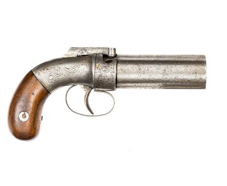 A 6 shot .31” Allen & Thurber self cocking bar hammer percussion pepperbox revolver,  7¼” overall, barrels 3¼” marked “Allen 