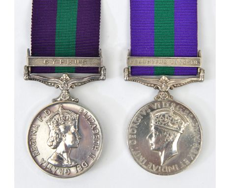 G.S.M. 1918, 1 clasp Cyprus (23462047 Sig J L Smith R. Sigs) GVF; another, 1 clasp Palestine 1945-48 (re-impressed 14217878 G