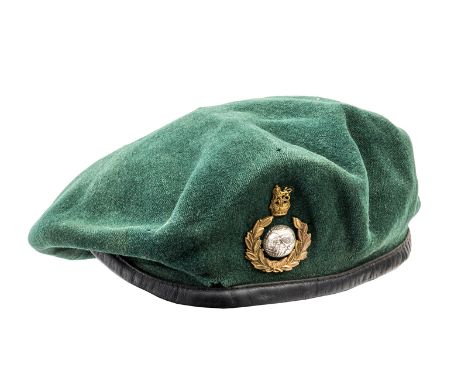 A WWII officer’s green cloth beret of The R Marines,  2 part badge, stamped inside “British Beret Basque Ltd, 1943” with broa