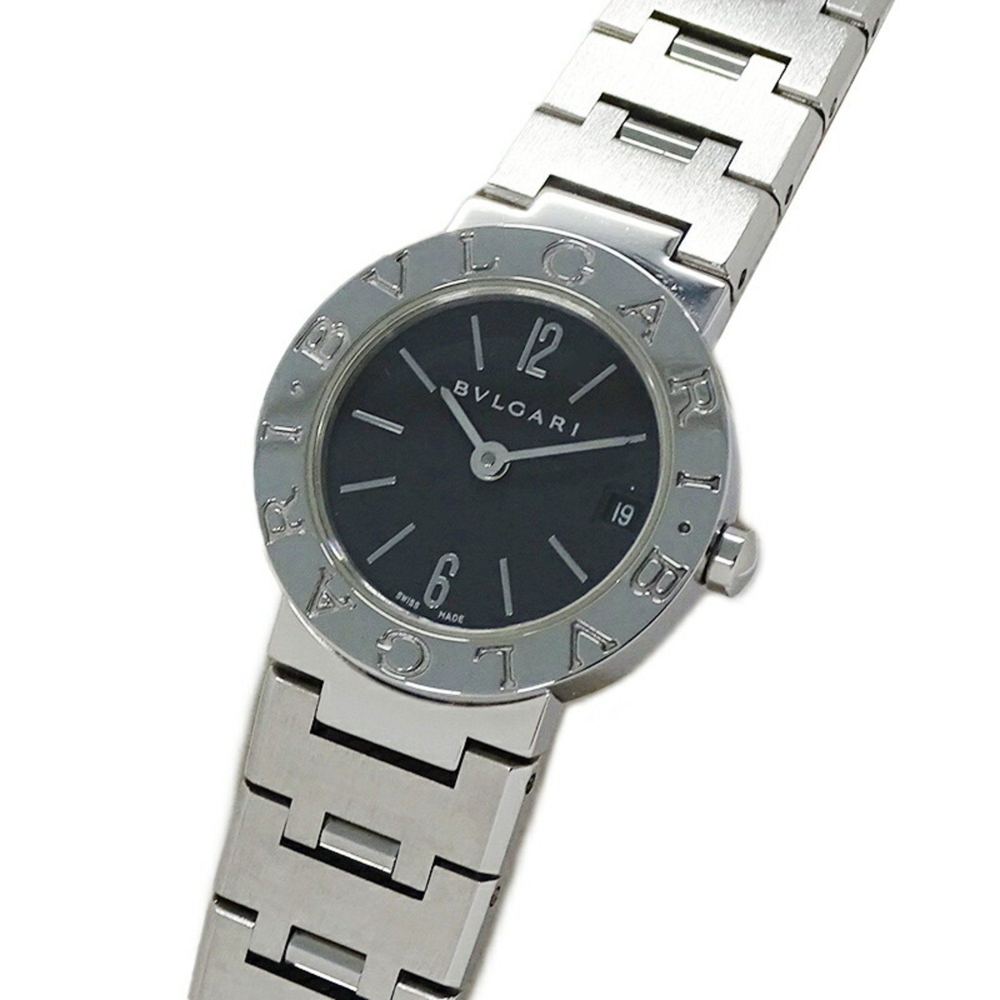 BVLGARI Women's Watch Date Quartz Stainless Steel SS BB23SS Silver Black Round Polished