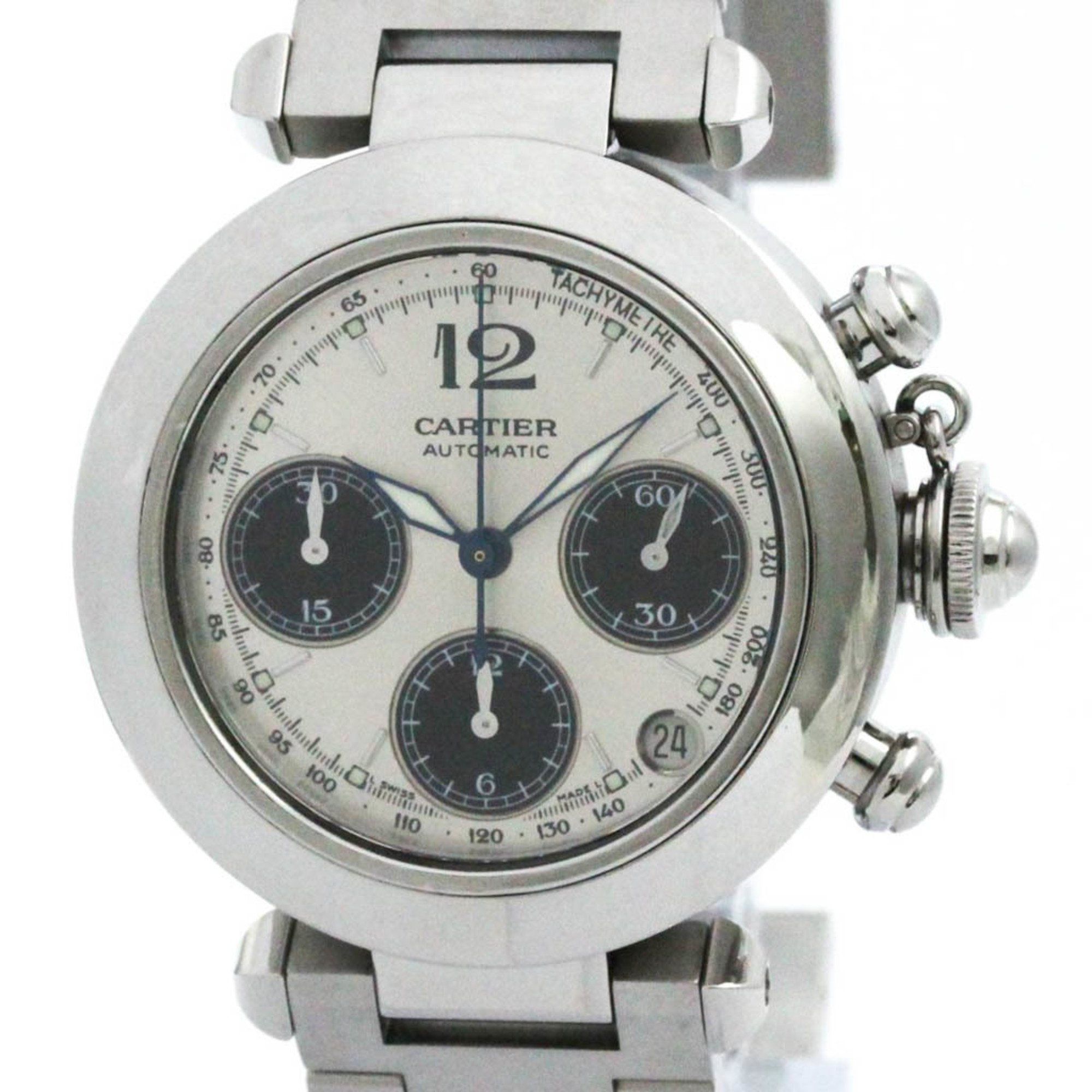 Polished CARTIER Pasha C Chronograph Automatic Unisex Watch W31048M7