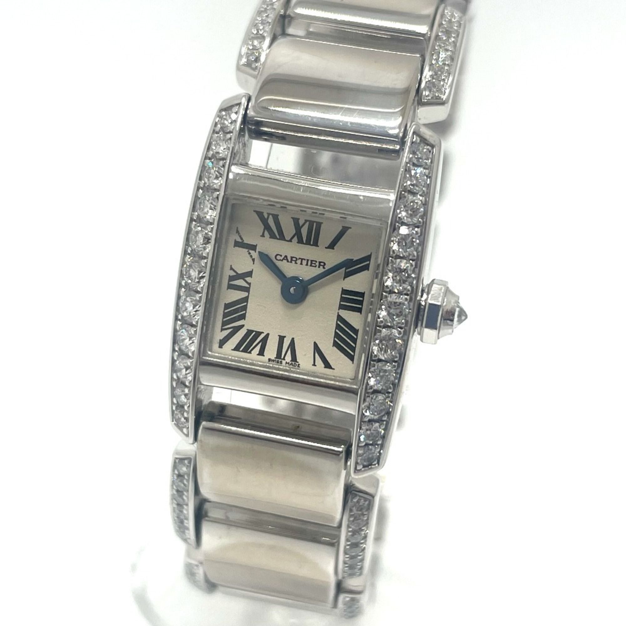 CARTIER WE7007MM Tanquissim SM Bezel Diamond, Full Diamond Belt Side Quartz Wristwatch K18WG Ladies
