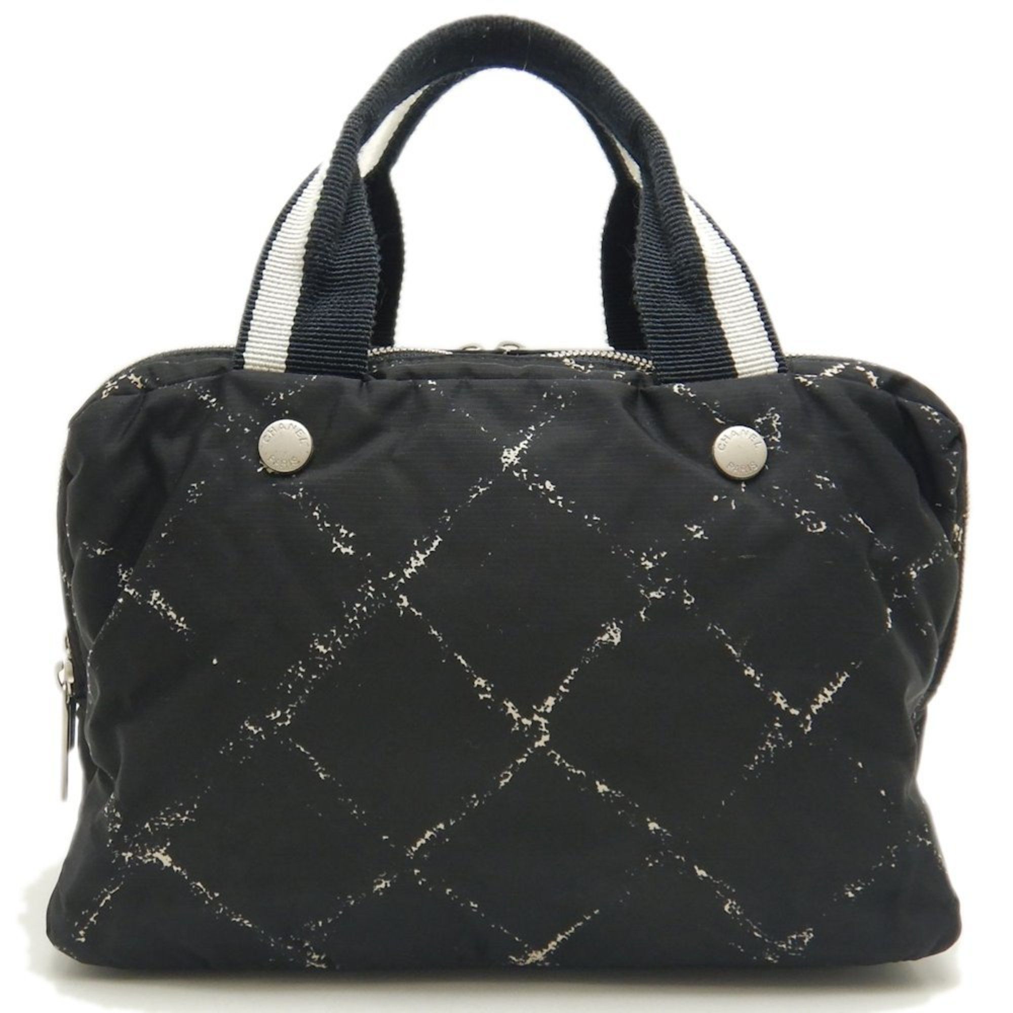 CHANEL Travel Line Nylon Black Handbag Mini Boston Bag 252567