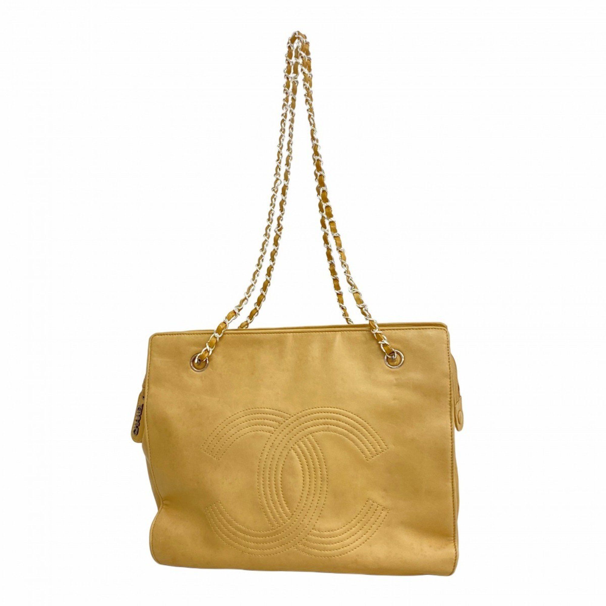 Chanel tote bag chain lambskin beige ladies