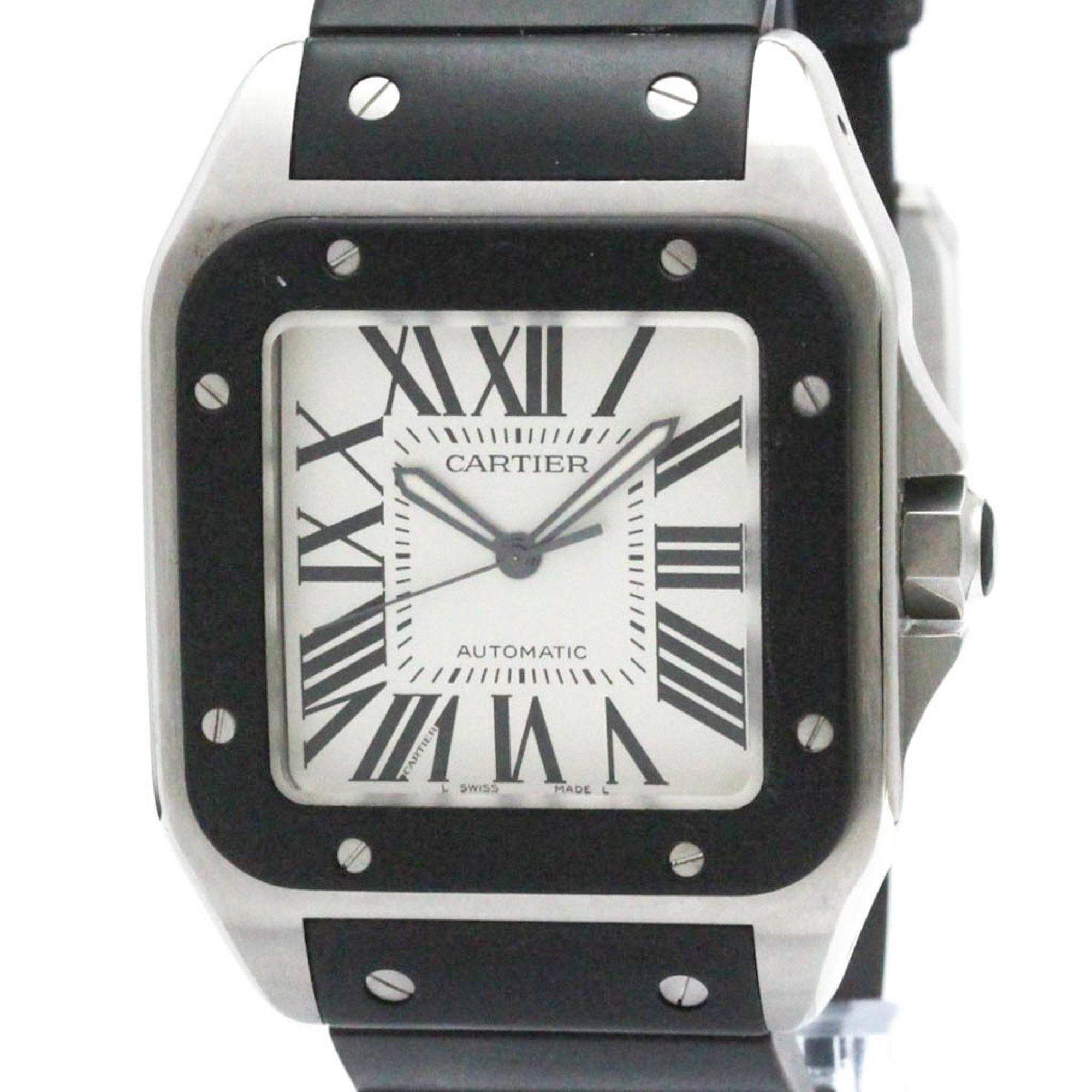 Polished CARTIER Santos 100 Steel Rubber Automatic Mens Watch W20121U2