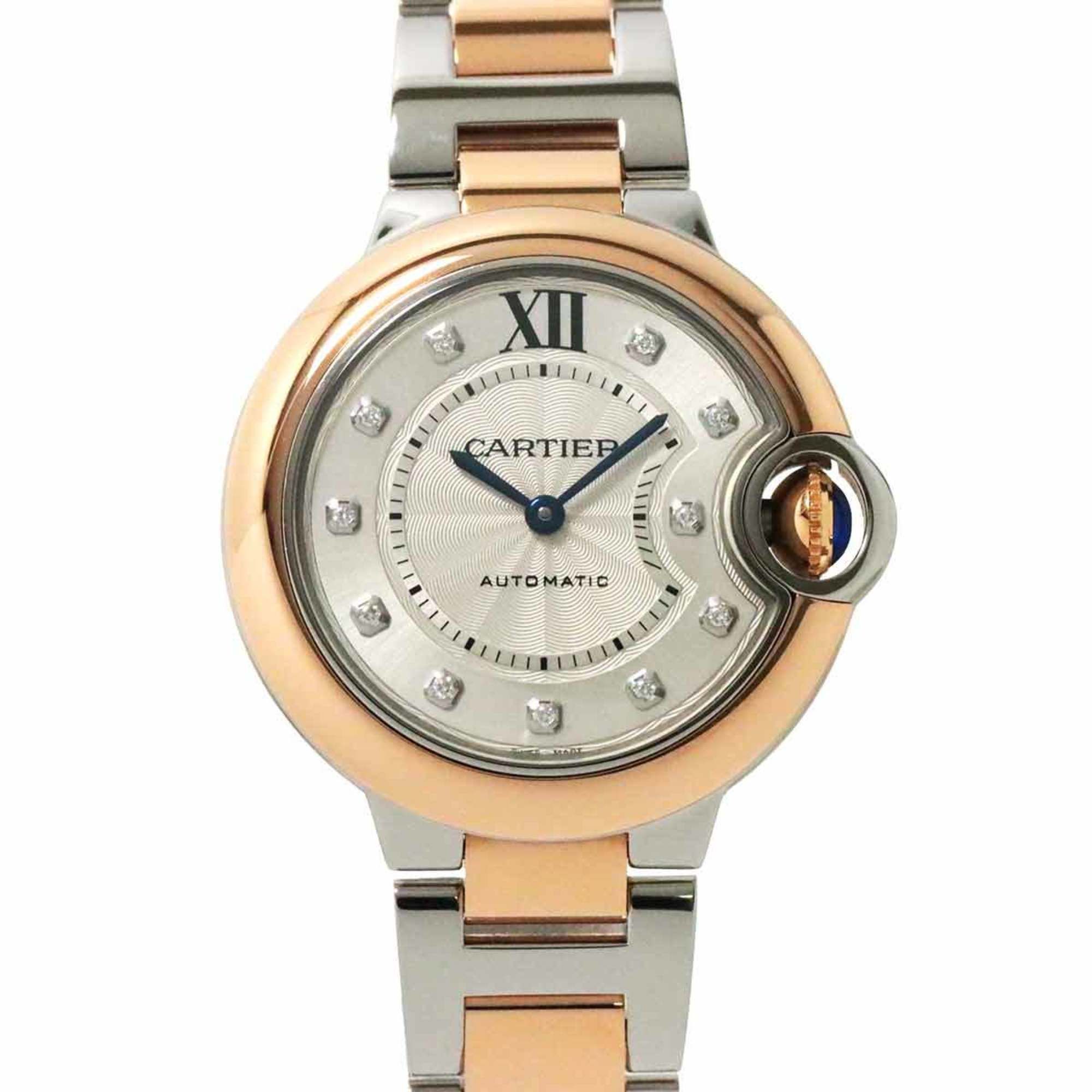 Cartier Ballon Bleu Combi W3BB0006 Women's Watch 11P Diamond Silver K18PG Pink Gold Automatic Self-W