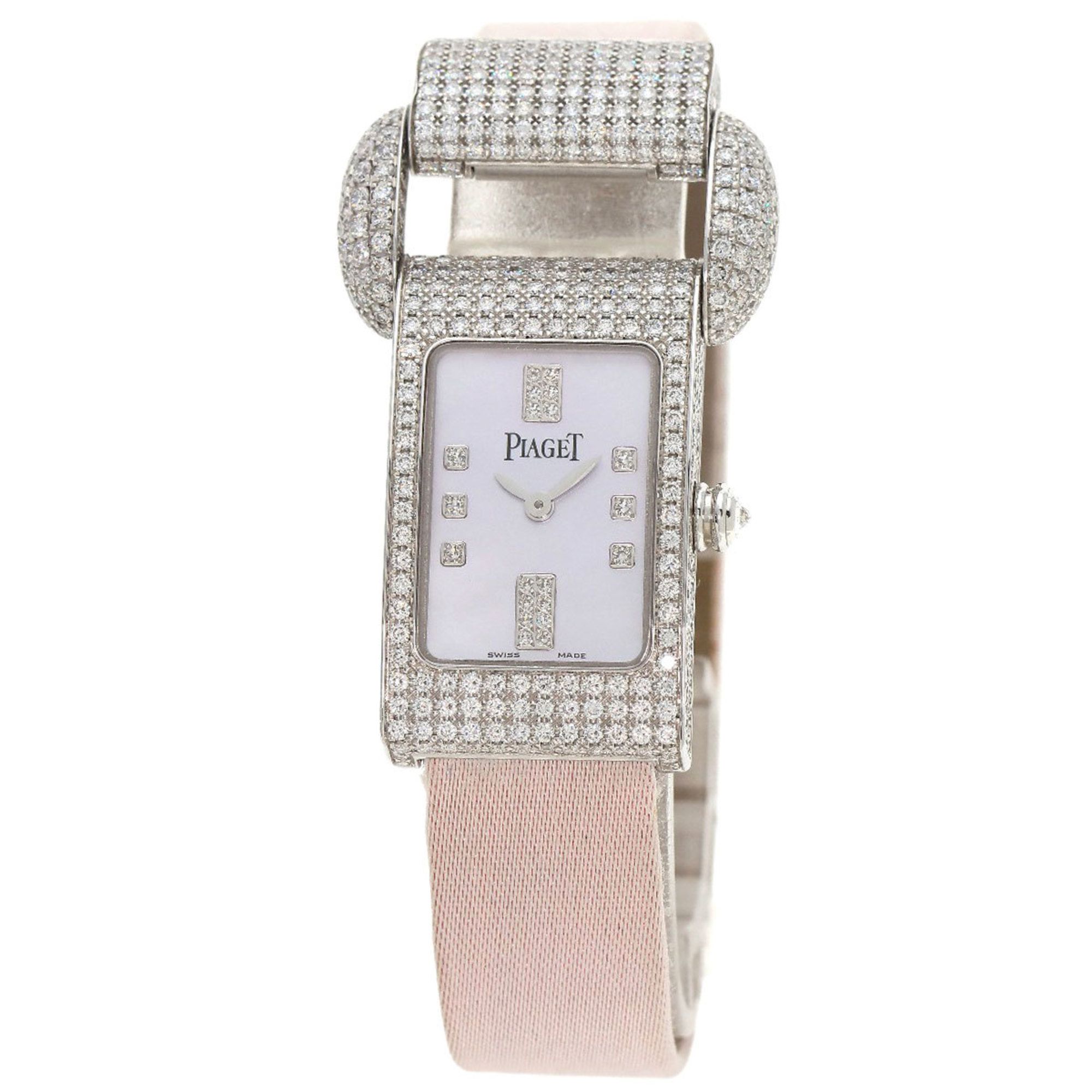 Piaget P10038 Miss Protocol Watch K18 White Gold/Leather x Satin Women's