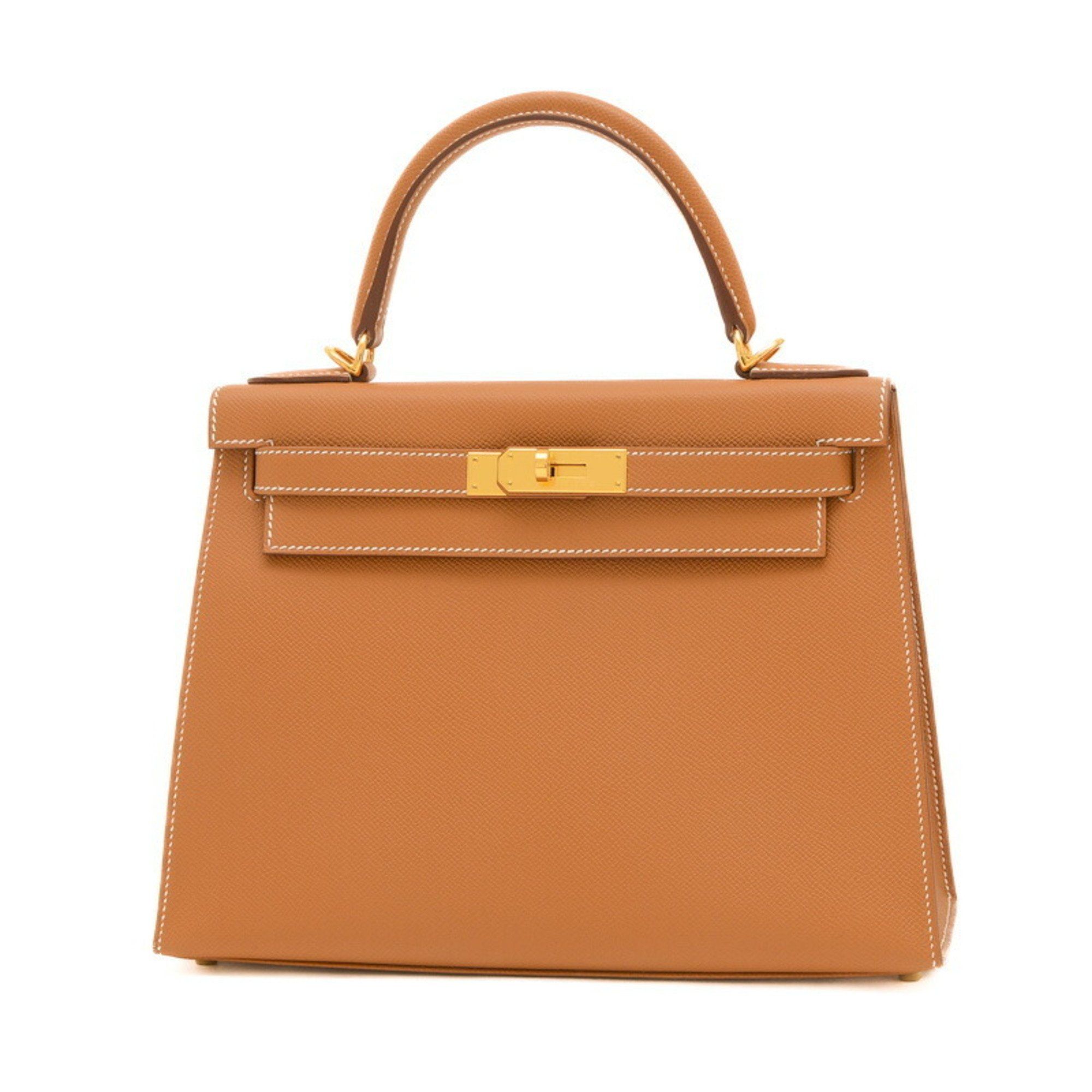 Hermes Kelly 28 Outer Stitched Handbag Epson Gold W Engraved