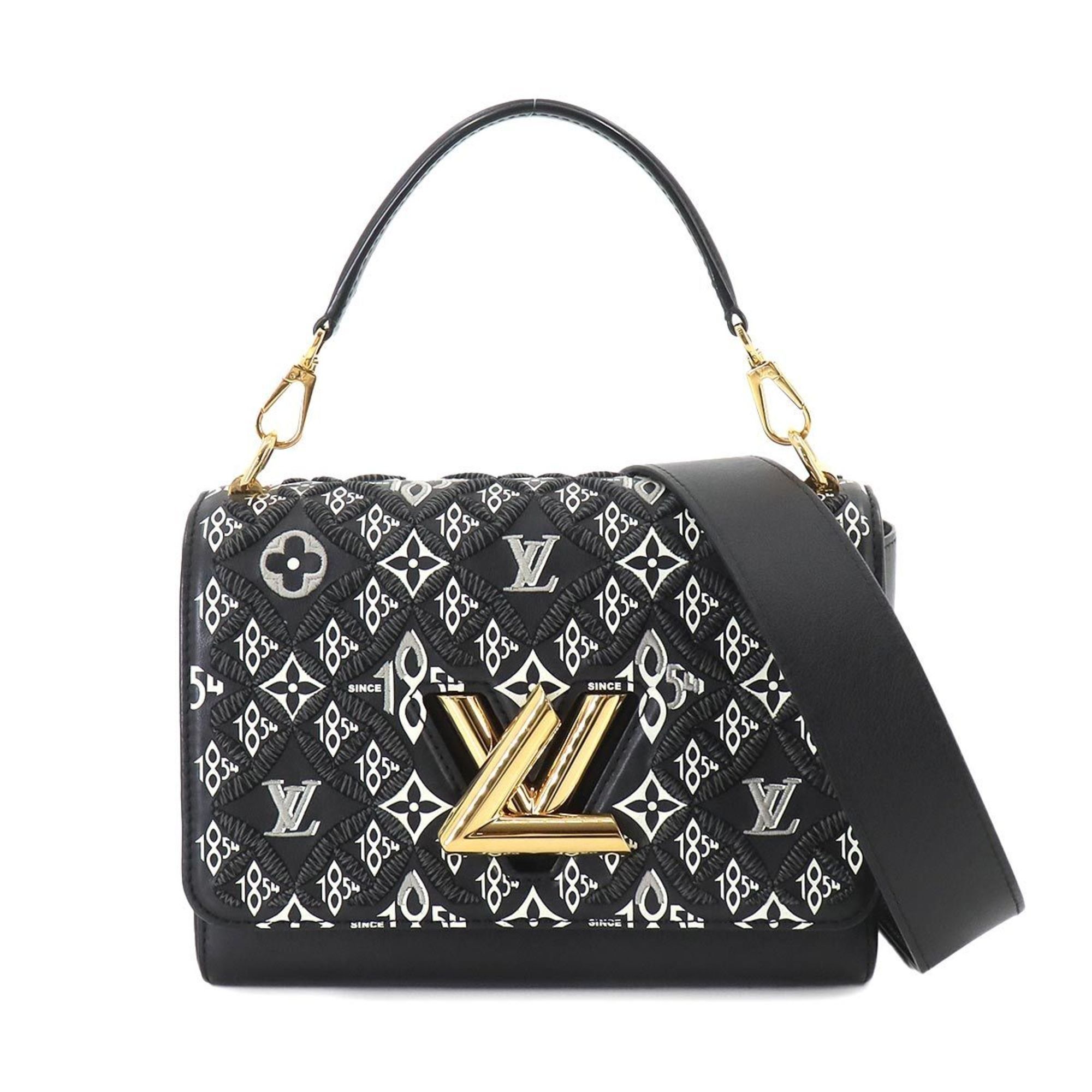 LOUIS VUITTON Since 1854 Twist MM 2way Hand Shoulder Bag Leather Black White M57442 RFID