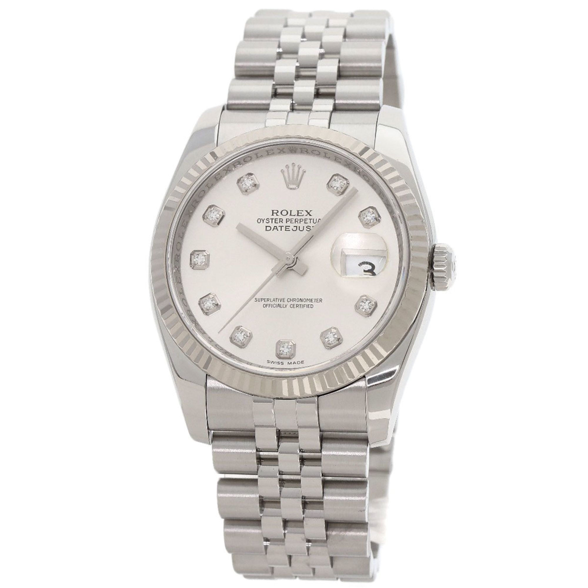 Rolex 116234G Datejust 10P Diamond Watch Stainless Steel SS K18WG Men's