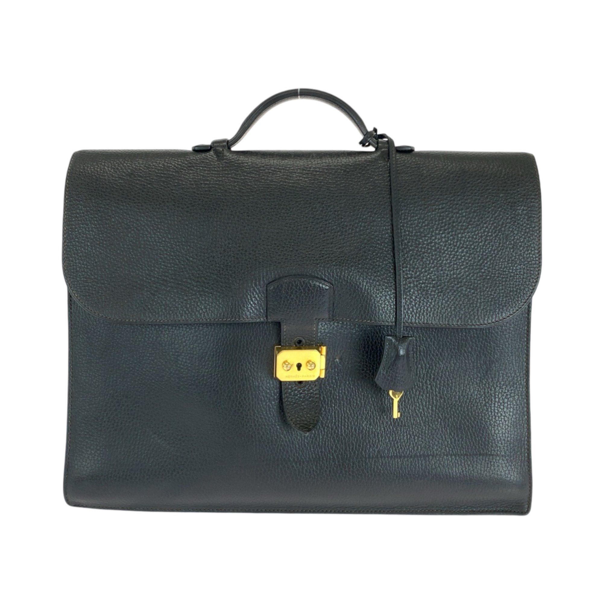 HERMES Hermes Vintage Sac A Depeche 38 Black Gold Hardware Ardennes Business Bag Briefcase