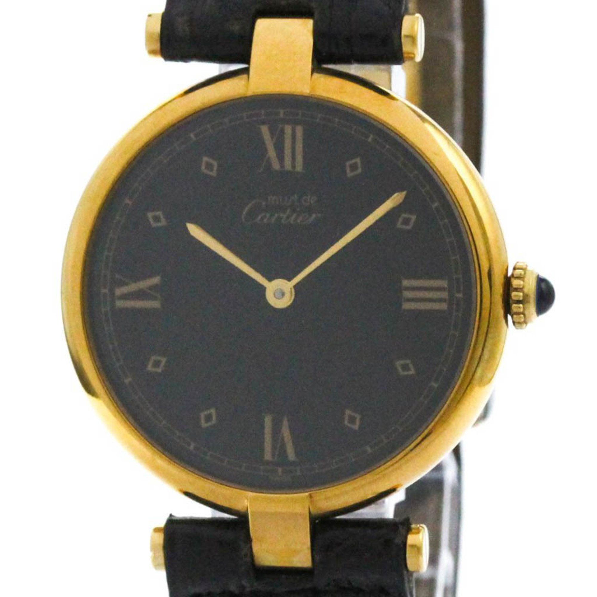 CARTIER Must Vendome Gold Plated Leather Quartz Unisex Watch 590003