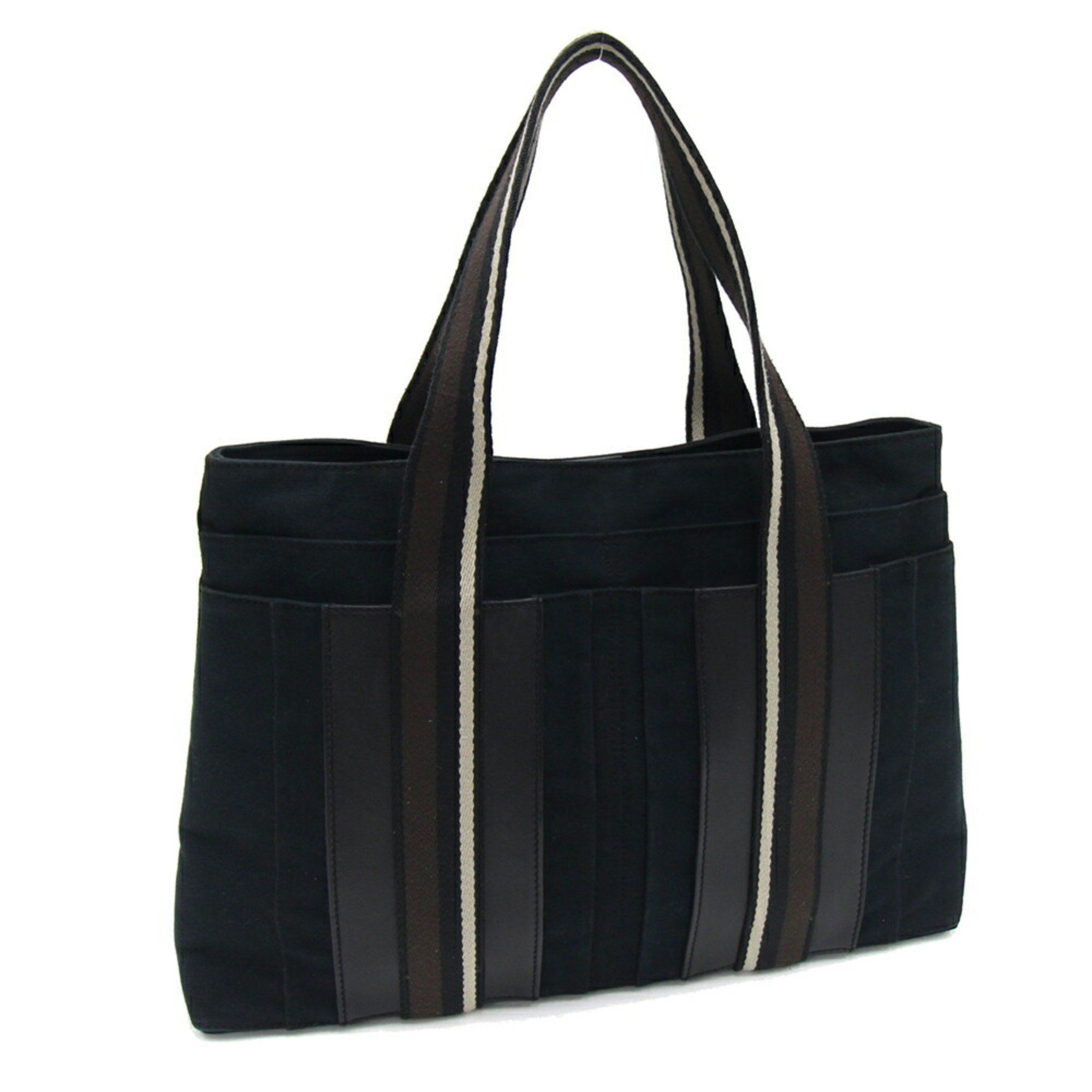 Hermes Tote Bag Troca Horizontal MM Black Canvas Leather Women's Men's
