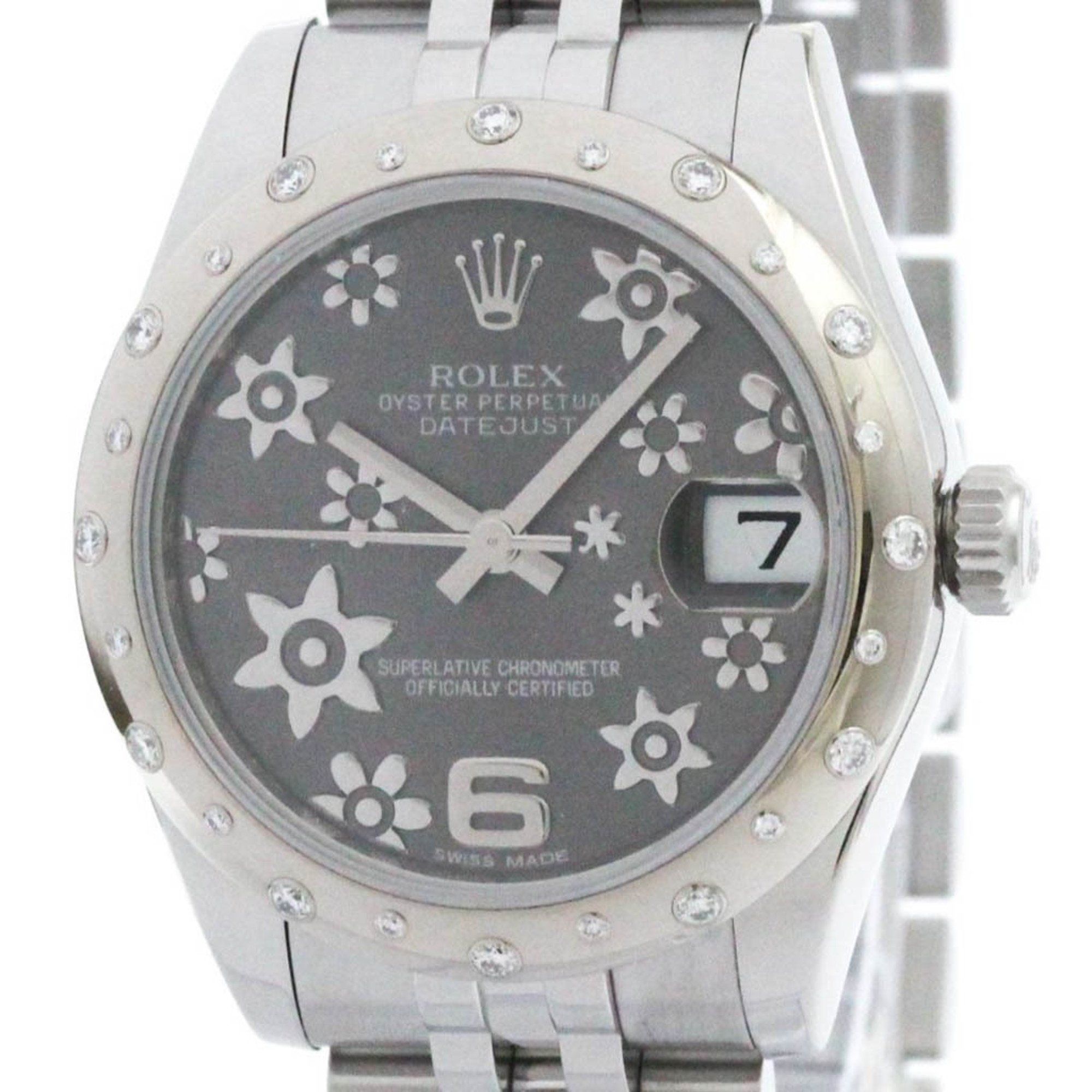ROLEX Datejust Floral Diamond Steel Automatic 18K White Gold Watch
