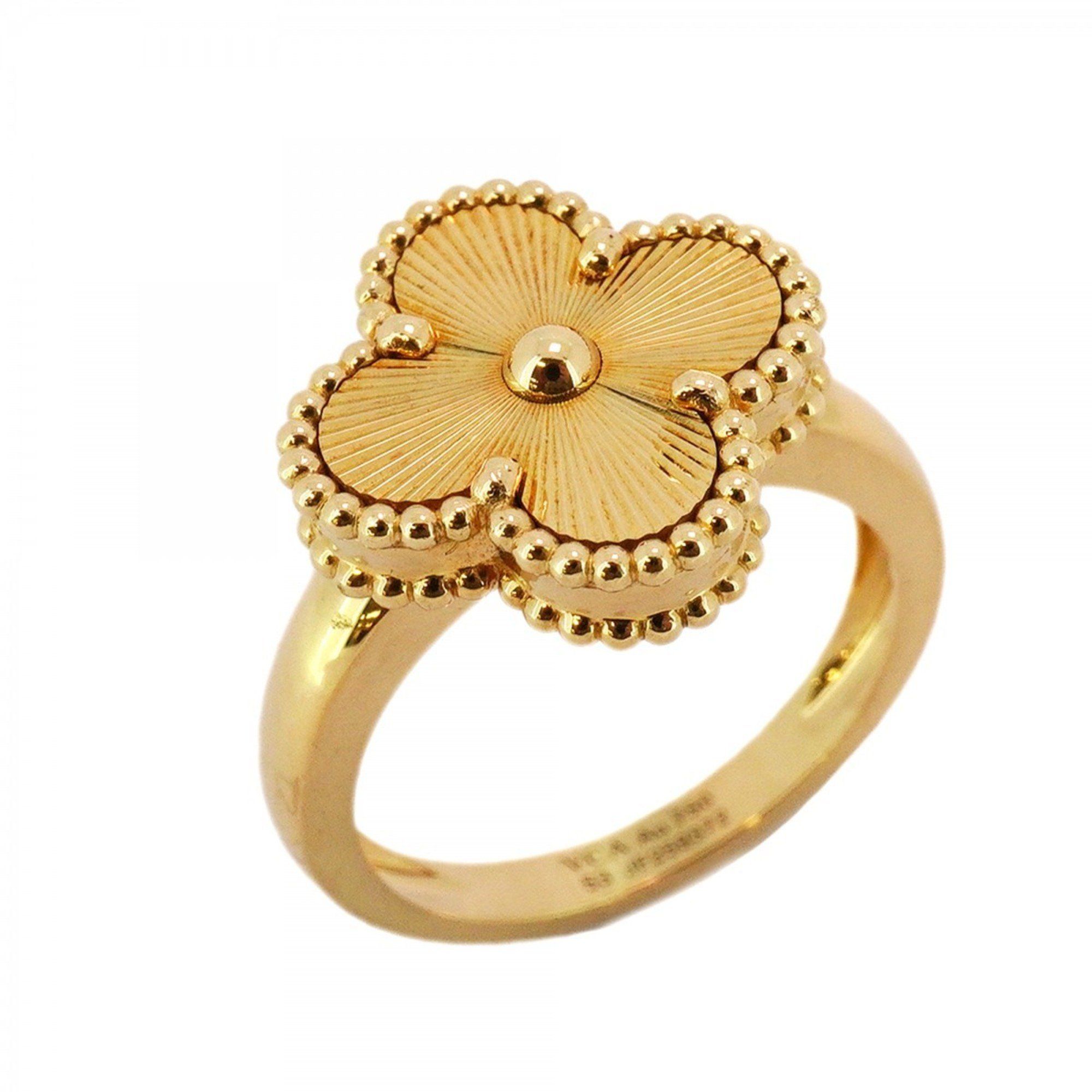Van Cleef & Arpels Ring Alhambra Guilloché K18YG Yellow Gold #53 Ladies