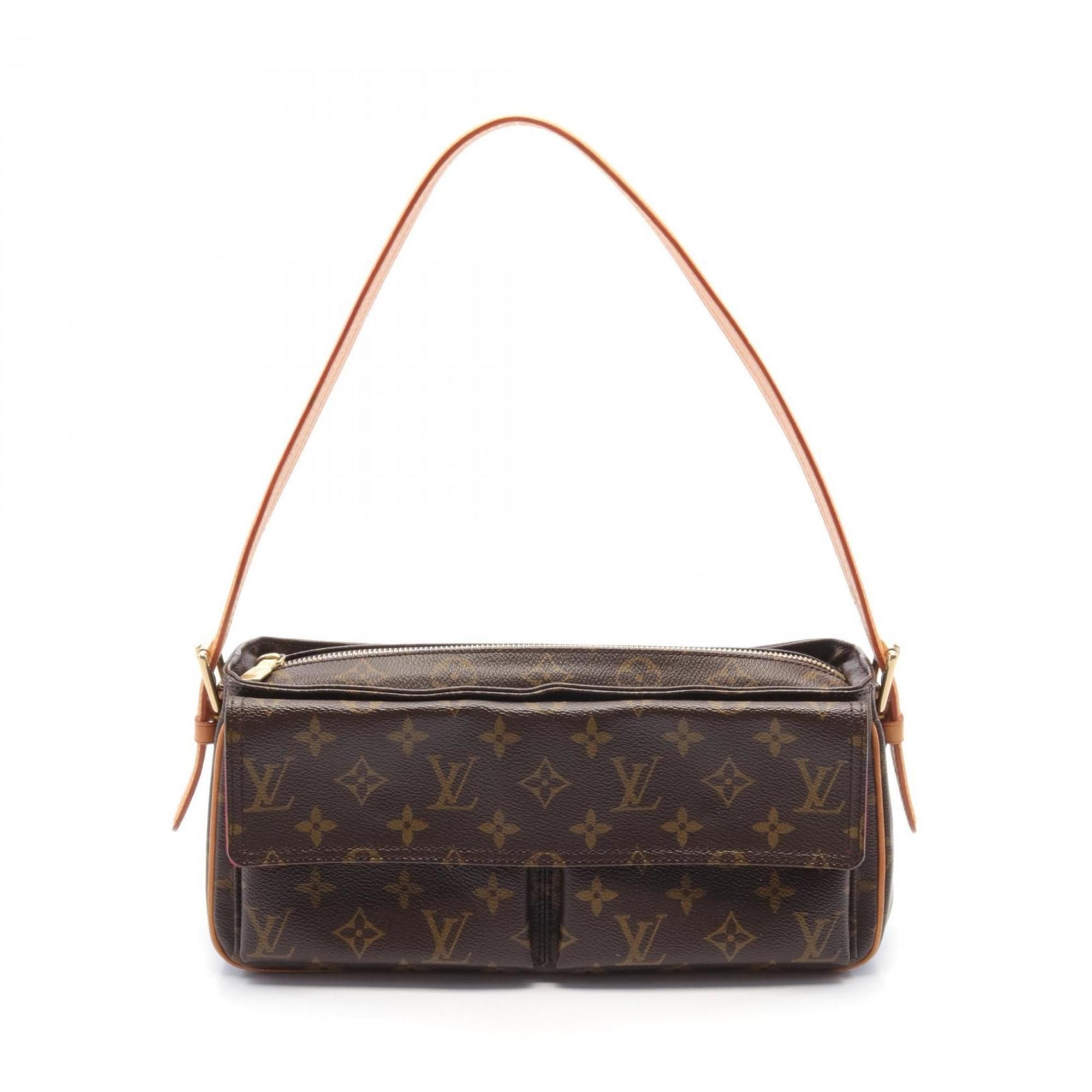Louis Vuitton Vivacite MM Shoulder Bag, Coated Canvas, Leather, Monogram, Women's, Brown, M51164