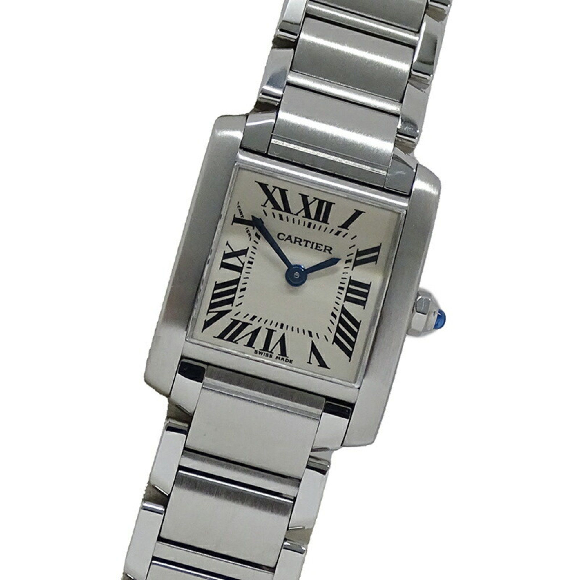 Cartier Women's Tank Francaise Watch SM Quartz Stainless Steel SS W51008Q3 Silver Ivory Polished