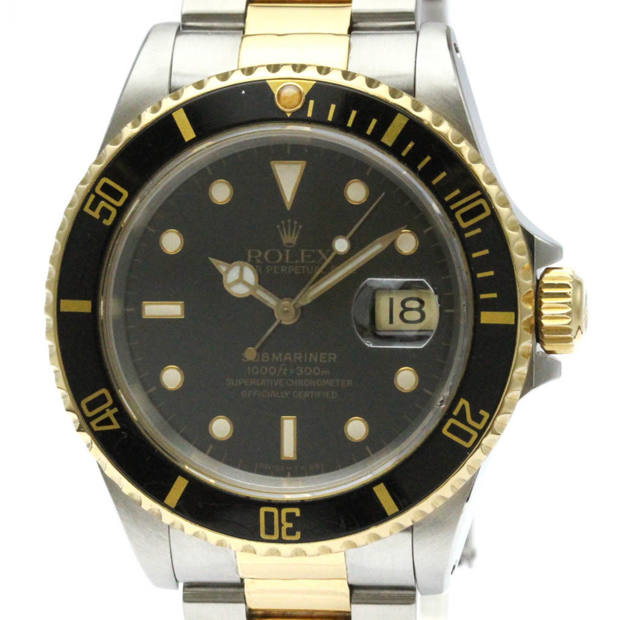 Polished ROLEX submariner Date 16613 L Serial 18K Gold Steel Watch