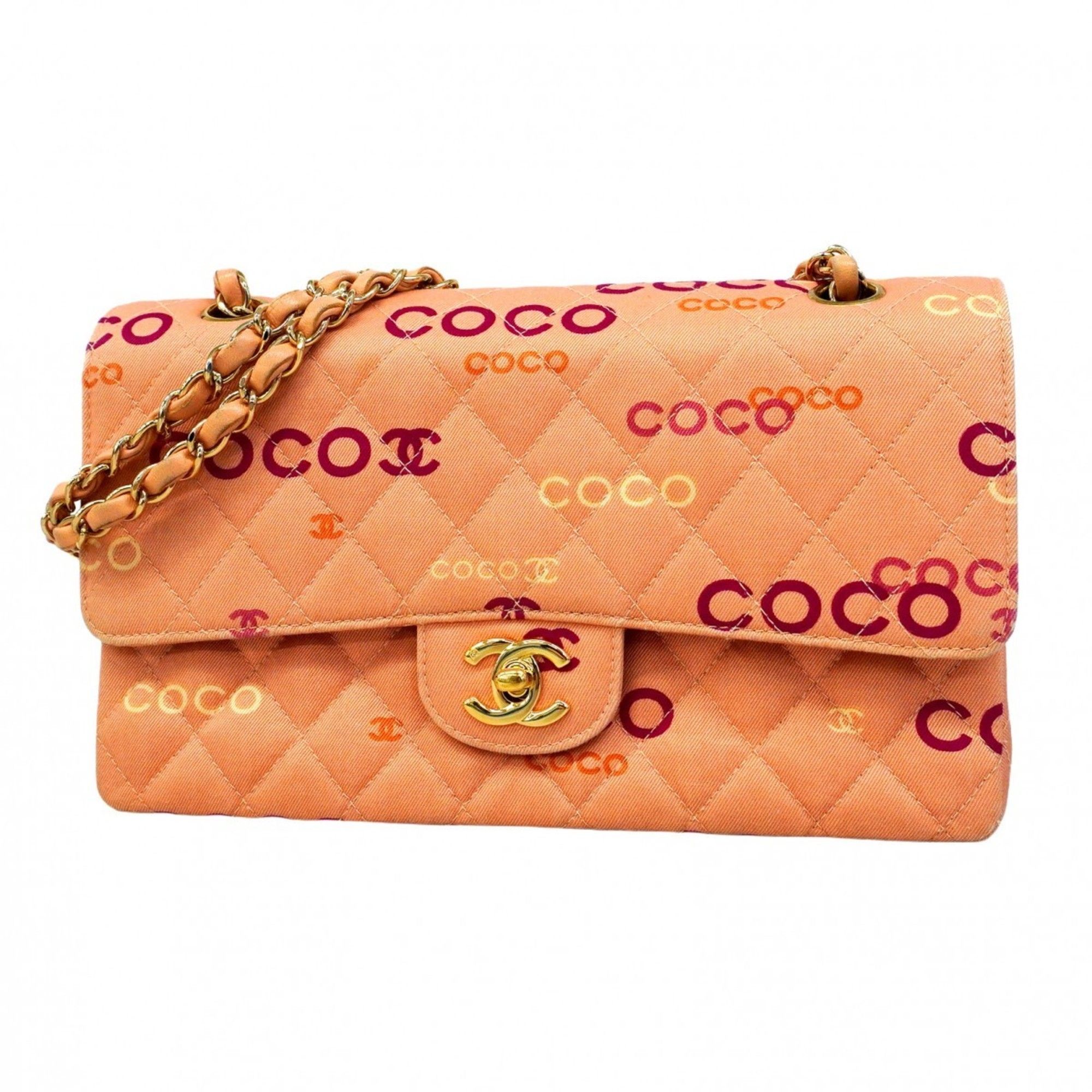 Chanel Shoulder Bag W Flap Chain Coco Print Canvas Pink Women's